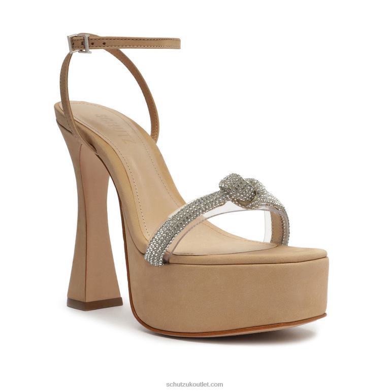 UK Schutz Peaky Platform Nubuck & Vinyl Sandal Light Beige 806T8672