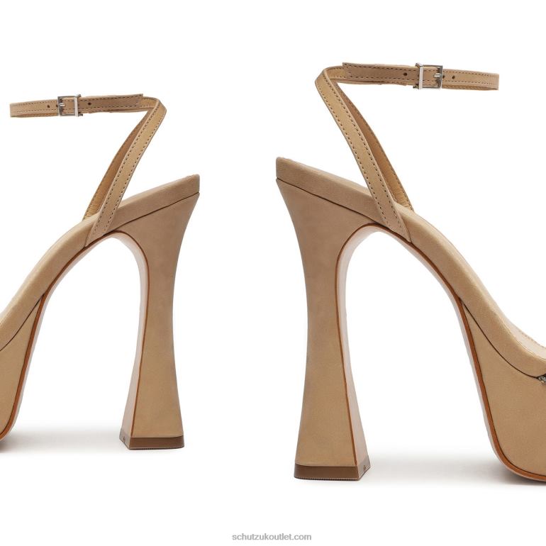 UK Schutz Peaky Platform Nubuck & Vinyl Sandal Light Beige 806T8672