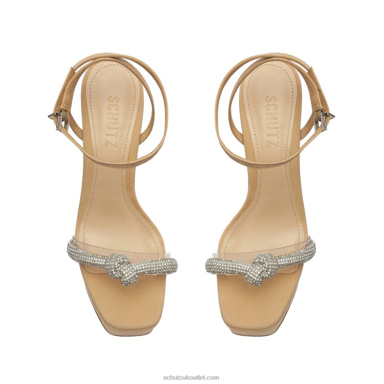 UK Schutz Peaky Platform Nubuck & Vinyl Sandal Light Beige 806T8672