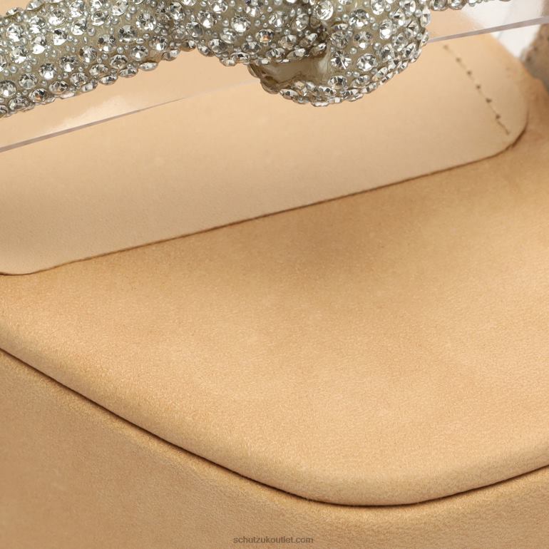 UK Schutz Peaky Platform Nubuck & Vinyl Sandal Light Beige 806T8672