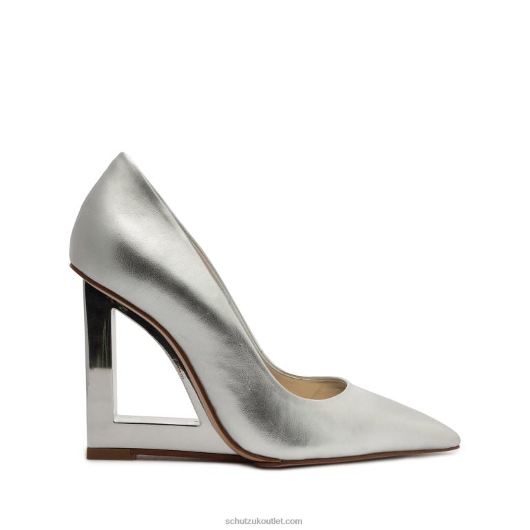 UK Schutz Filipa Casual Metallic Leather Pump Silver 806T8697