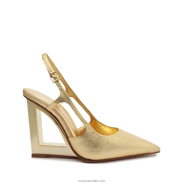 UK Schutz Filipa Casual Slingback Metallic Leather Pump Gold 806T8700